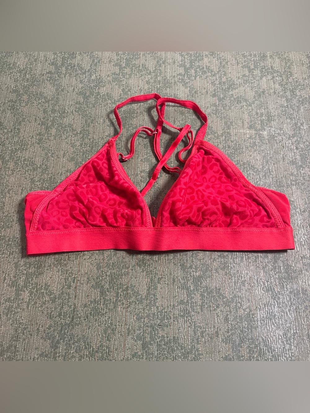 aerie Bright red Wireless Triangle Bralette with Subtle Leopard Texture